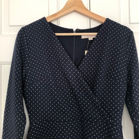 LOFT Navy Blue and White Polka Dot Dress - Picture 3 of 4